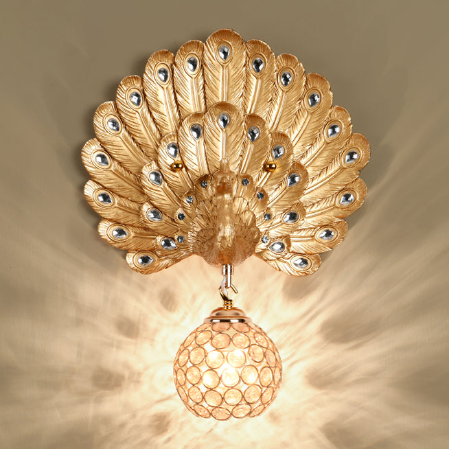 Peacock-Wandmontaglampe moderne 1-Licht-Wandleuchte mit klarem Kristallschatten