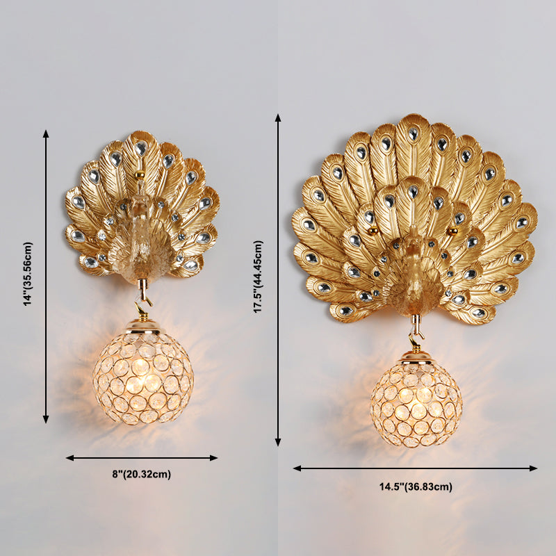 Peacock-Wandmontaglampe moderne 1-Licht-Wandleuchte mit klarem Kristallschatten