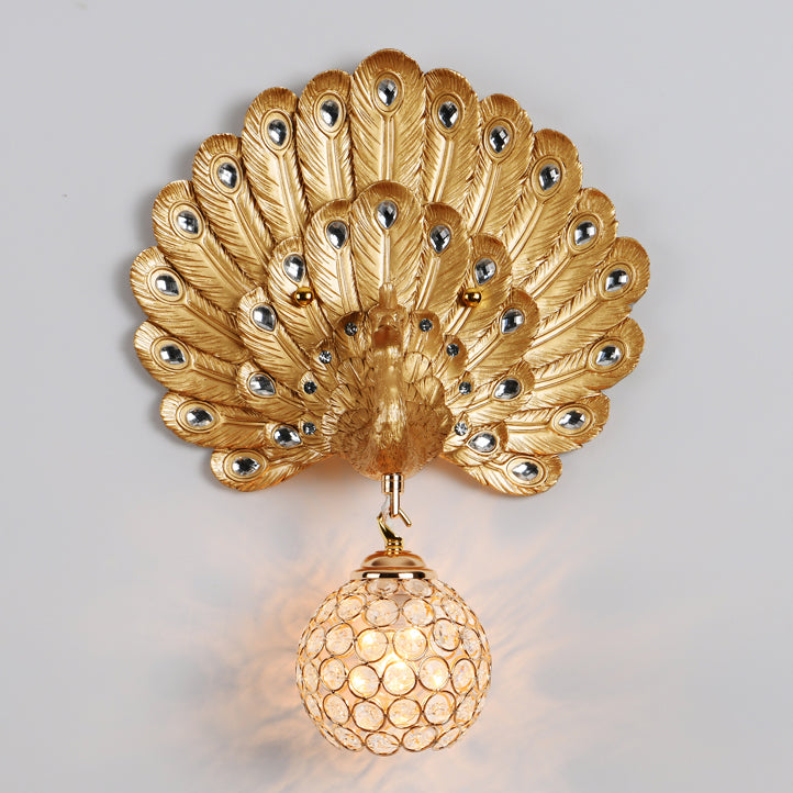 Peacock-Wandmontaglampe moderne 1-Licht-Wandleuchte mit klarem Kristallschatten