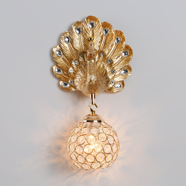 Peacock-Wandmontaglampe moderne 1-Licht-Wandleuchte mit klarem Kristallschatten