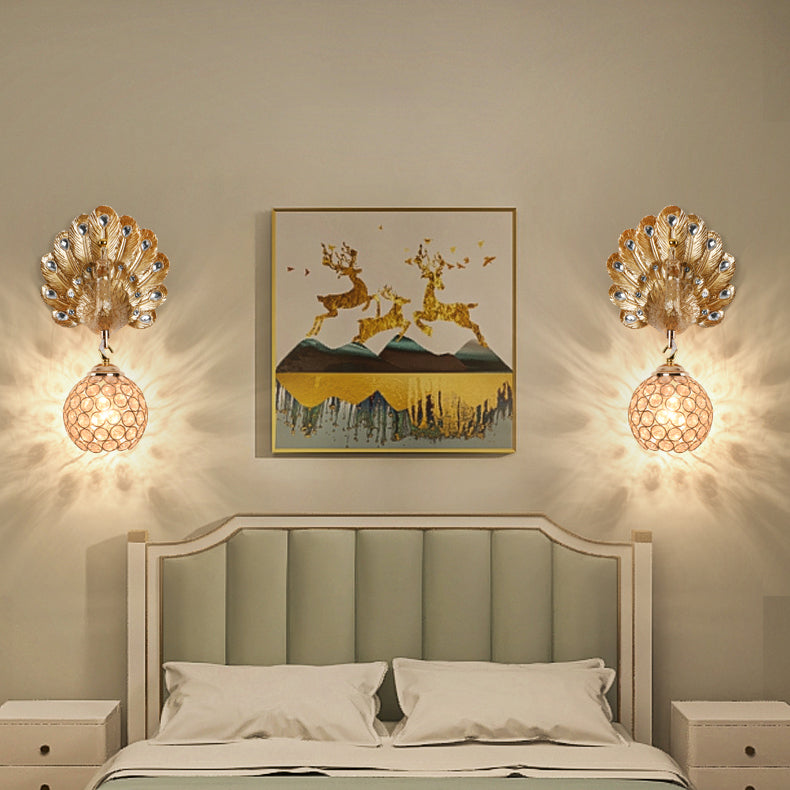Peacock-Wandmontaglampe moderne 1-Licht-Wandleuchte mit klarem Kristallschatten