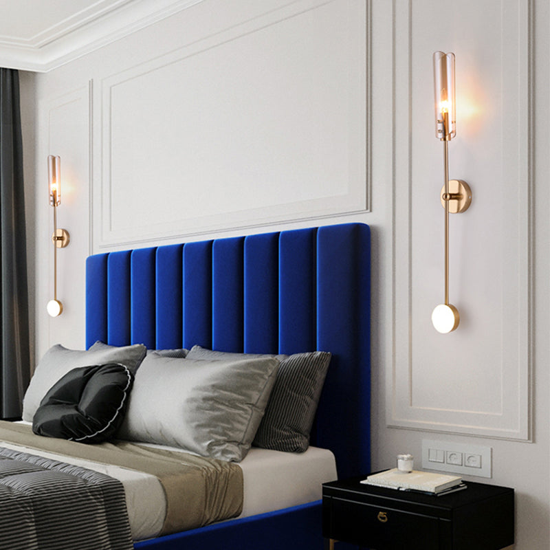 Glass Wall Lighting Contemporary 2 Lights Gold Sconce Lamp Fixture for Living Room