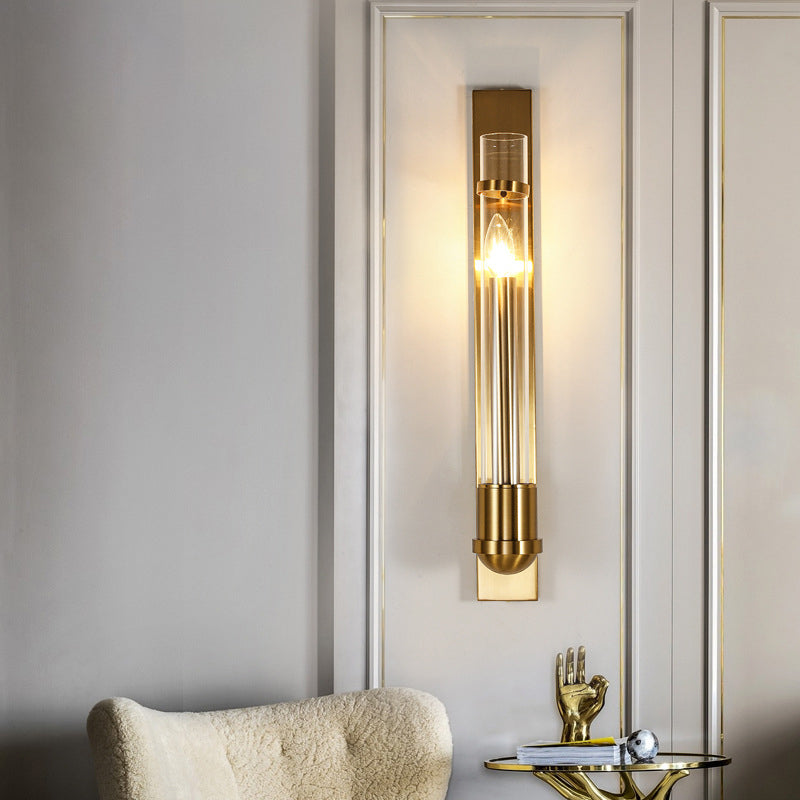 Tubular Clear Glass Wall Lighting Modernism 1 Bulb Gold Sconce Lamp Fixture for Bedroom