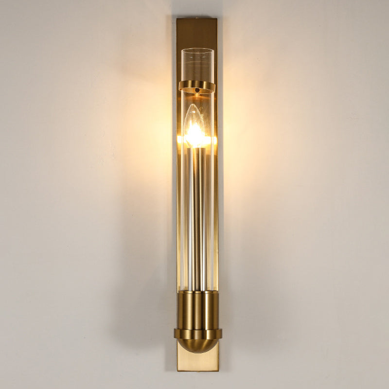 Tubular Clear Glass Wall Lighting Modernism 1 Bulb Gold Sconce Lamp Fixture for Bedroom