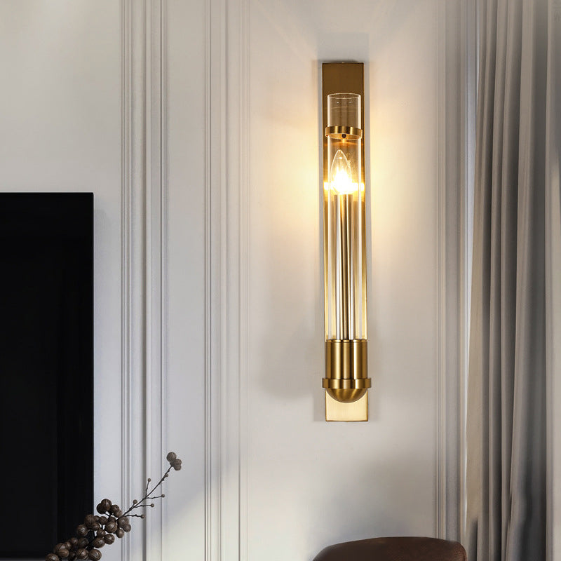 Tubular Clear Glass Wall Lighting Modernism 1 Bulb Gold Sconce Lamp Fixture for Bedroom