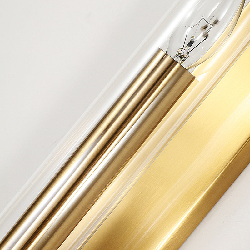 Tubular Clear Glass Wall Lighting Modernism 1 Bulb Gold Sconce Lamp Fixture for Bedroom