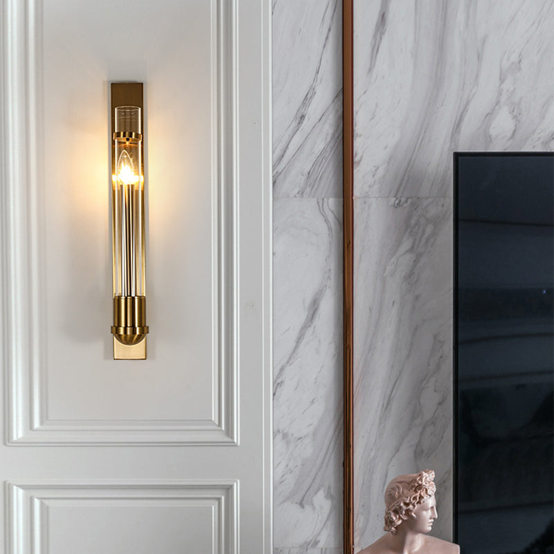 Tubular Clear Glass Wall Lighting Modernism 1 Bulb Gold Sconce Lamp Fixture for Bedroom