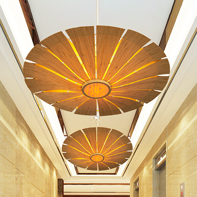 Deckenlampe Flying Saucer Asian Holz 19,5 "/27,5" breit 1 Glühbirnenanpendelleuchte Leuchte