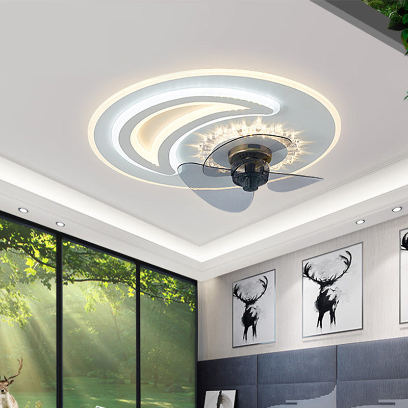 Schlafzimmer LED -Lüfterlampenlampe minimalistische weiße Halbflush -Licht mit kreisförmiger Acrylschatten