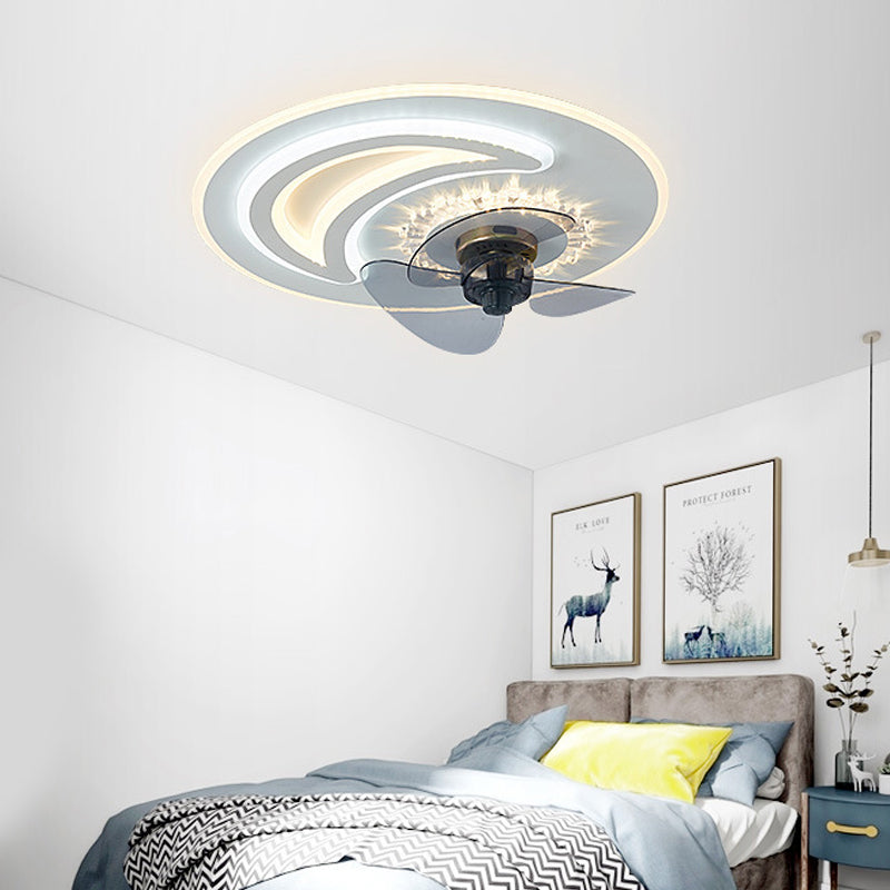 Schlafzimmer LED -Lüfterlampenlampe minimalistische weiße Halbflush -Licht mit kreisförmiger Acrylschatten