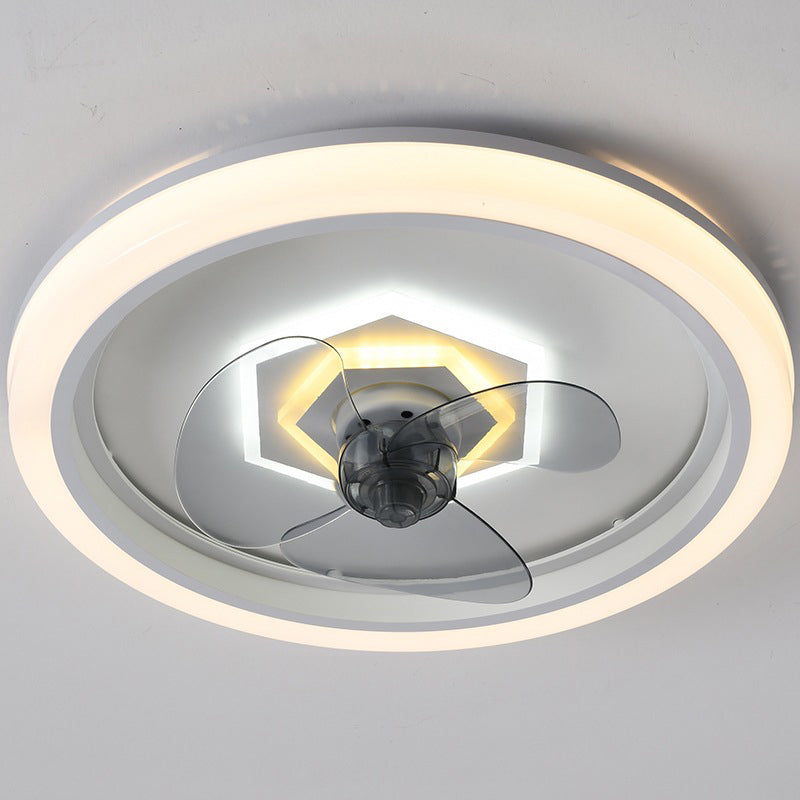 Schlafzimmer LED -Lüfterlampenlampe minimalistische weiße Halbflush -Licht mit kreisförmiger Acrylschatten