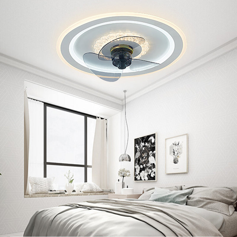 Schlafzimmer LED -Lüfterlampenlampe minimalistische weiße Halbflush -Licht mit kreisförmiger Acrylschatten