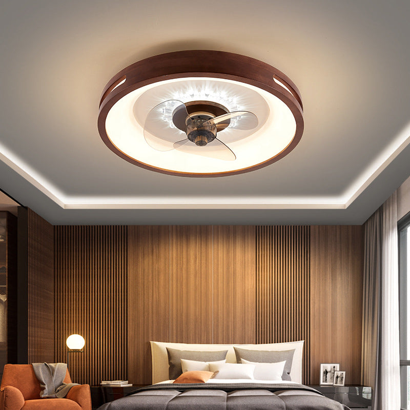 Nordische runde Deckenlüfter Lampe Naturholz Schlafzimmer LED SEMI Flush Mount Leuchte