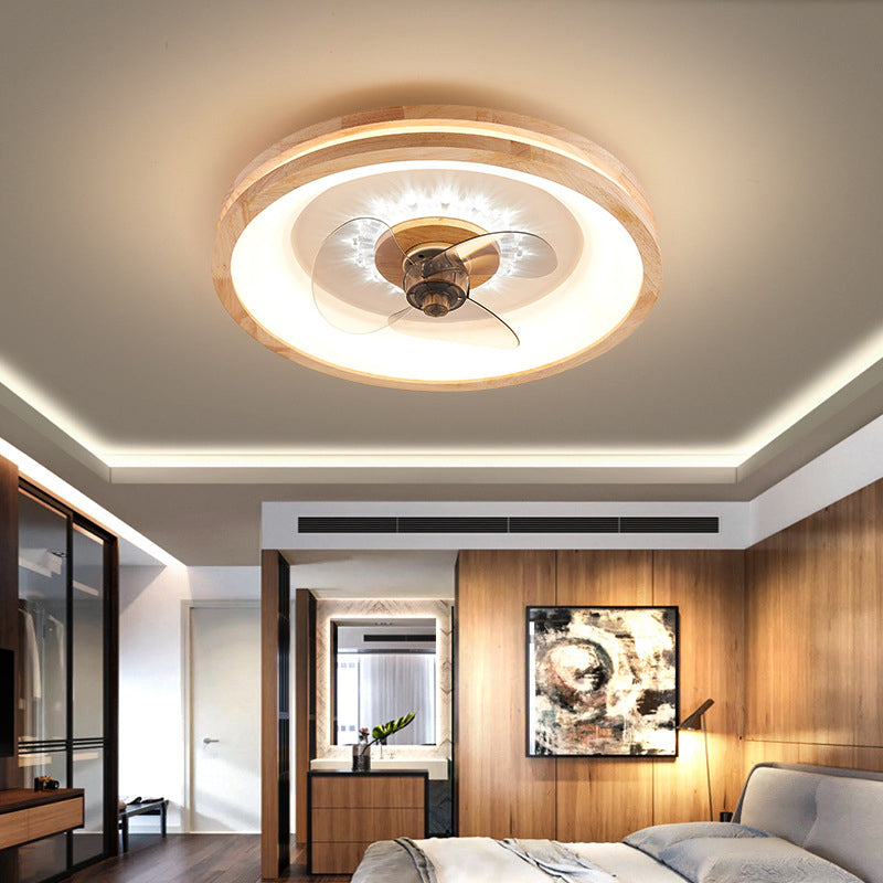 Nordische runde Deckenlüfter Lampe Naturholz Schlafzimmer LED SEMI Flush Mount Leuchte