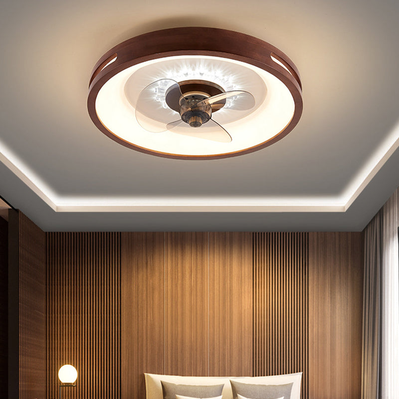 Nordische runde Deckenlüfter Lampe Naturholz Schlafzimmer LED SEMI Flush Mount Leuchte