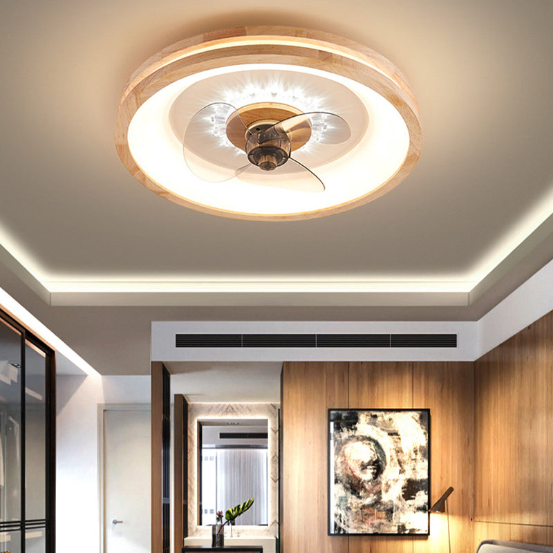 Nordische runde Deckenlüfter Lampe Naturholz Schlafzimmer LED SEMI Flush Mount Leuchte