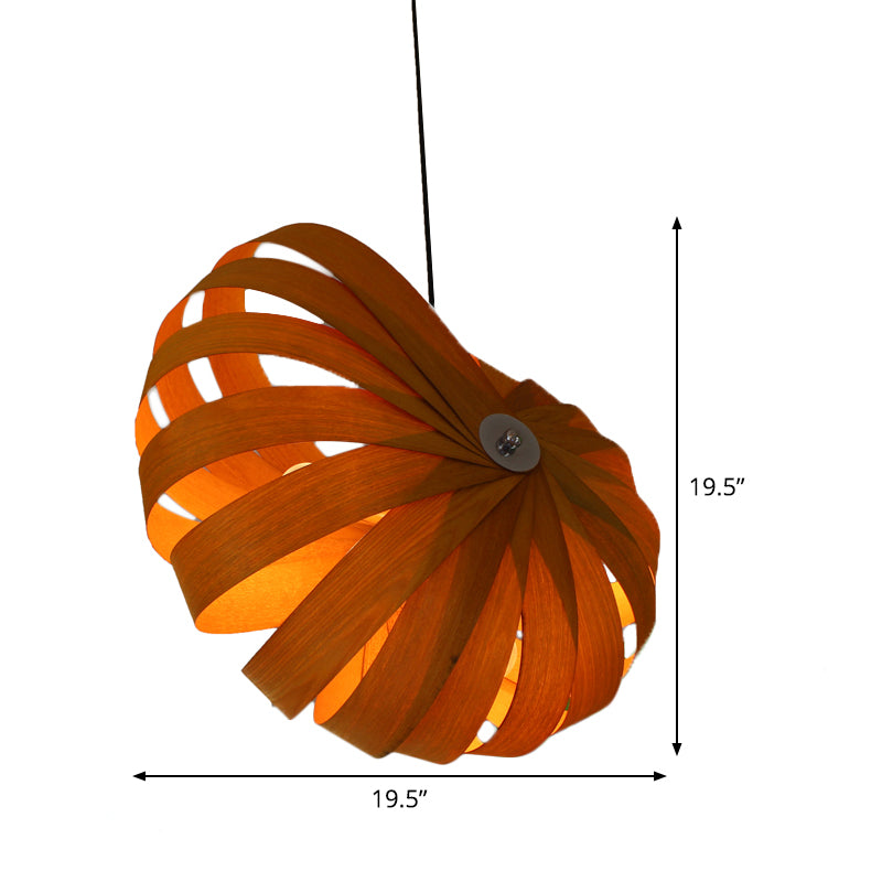 1 cabezal de techo de restaurante lámpara de iluminación colgante amarillo asiático con sombra de madera curvilínea