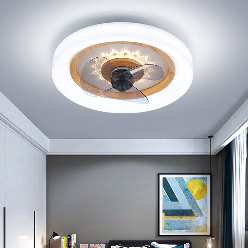 Nordische runde Deckenlüfter Lampe Naturholz Schlafzimmer LED SEMI Flush Mount Leuchte