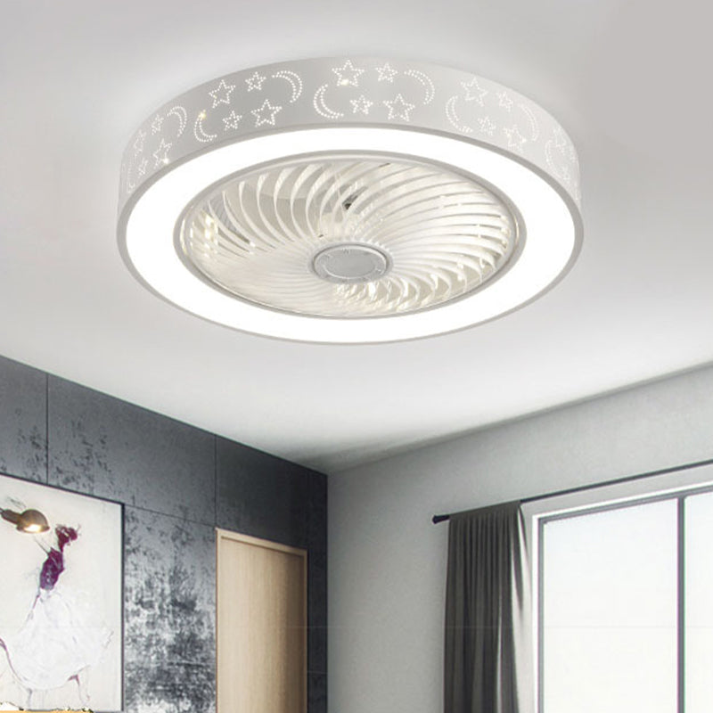 Tel-outs White Round Fan Light LED Contemporary Metal Semi Flush Soffio Light
