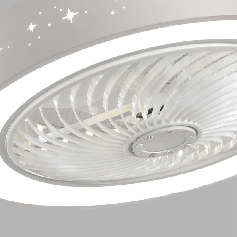 Tel-outs White Round Fan Light LED Contemporary Metal Semi Flush Soffio Light