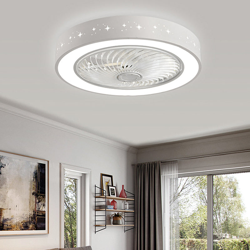 Tel-outs White Round Fan Light LED Contemporary Metal Semi Flush Soffio Light