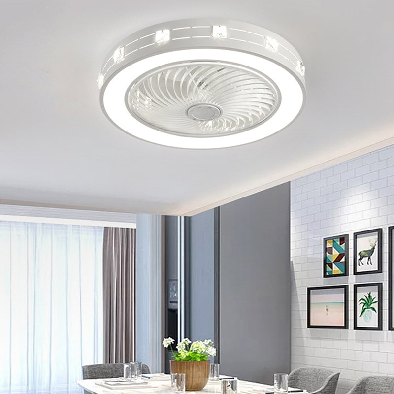Tel-outs White Round Fan Light LED Contemporary Metal Semi Flush Soffio Light