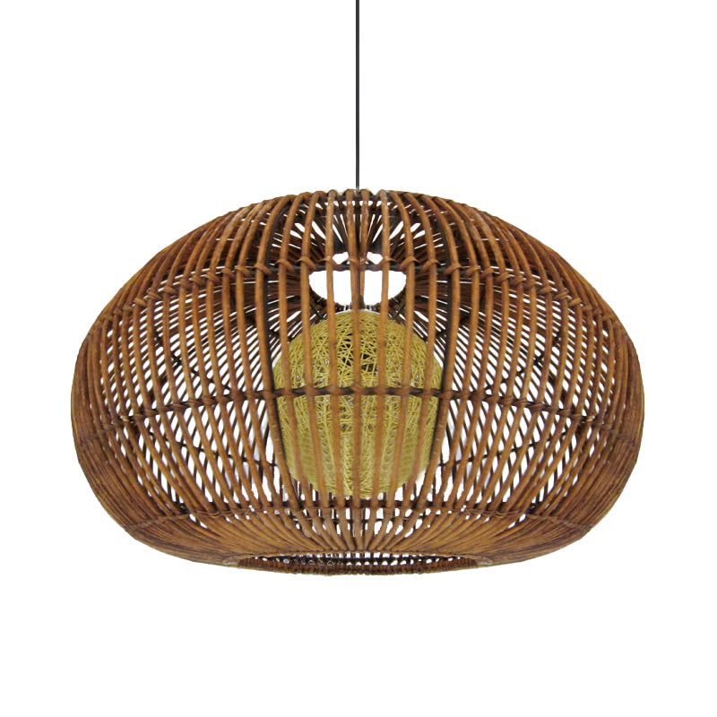 Lampada a ciondolo a 1 ristorante a testa Asia Coffee Impiccing Lampada con tonalità di rattan lanterna