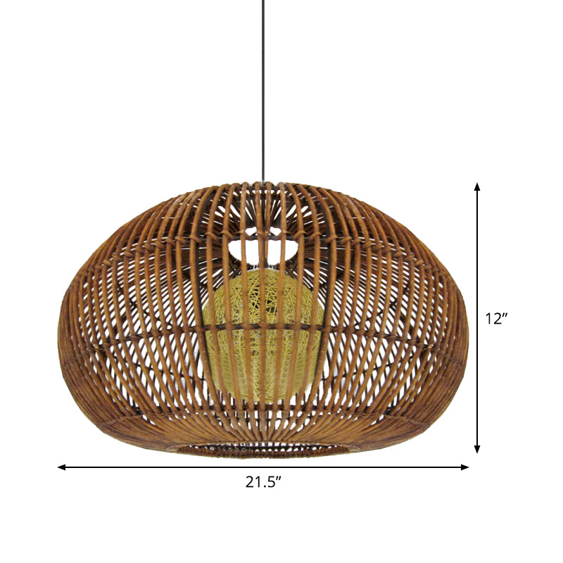 Lampada a ciondolo a 1 ristorante a testa Asia Coffee Impiccing Lampada con tonalità di rattan lanterna