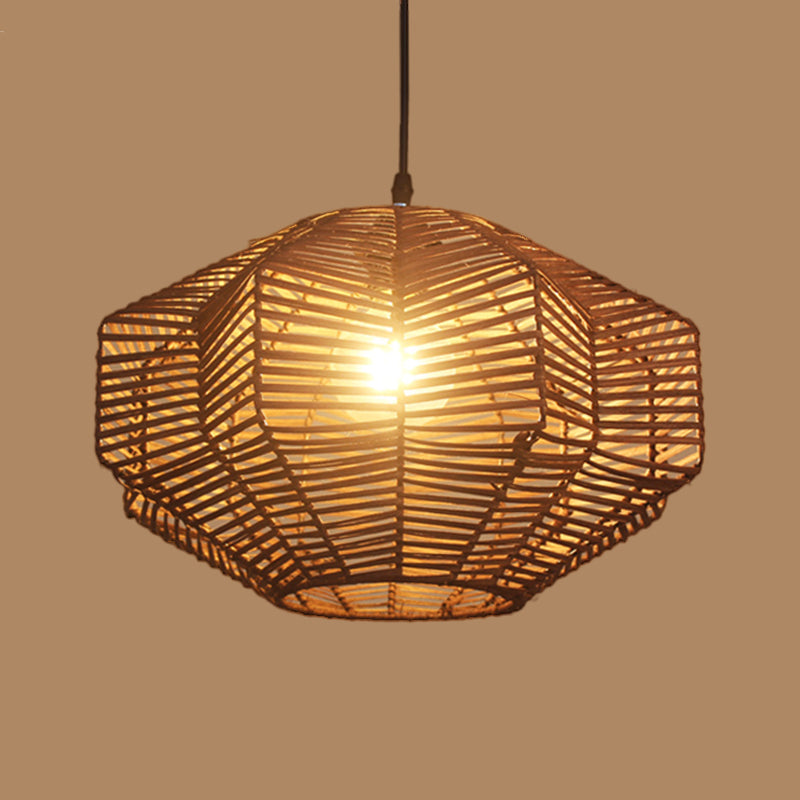 Laser Cut Pendant Lighting Japanese Rattan 1 Bulb Ceiling Suspension Lamp in Coffee