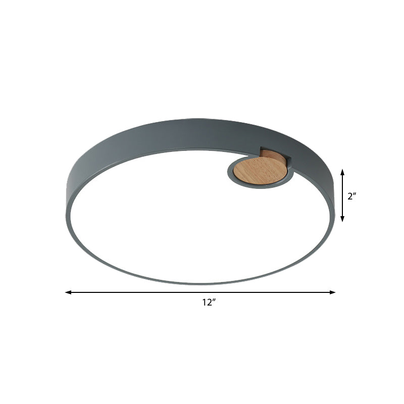 Grijs afgerond inbouwarmatuur Scandinavisch acryl 12"/16"/19,5" W LED-plafondlamp met houtdeco, warm/wit/neutraal (3500 - 4099 K) licht