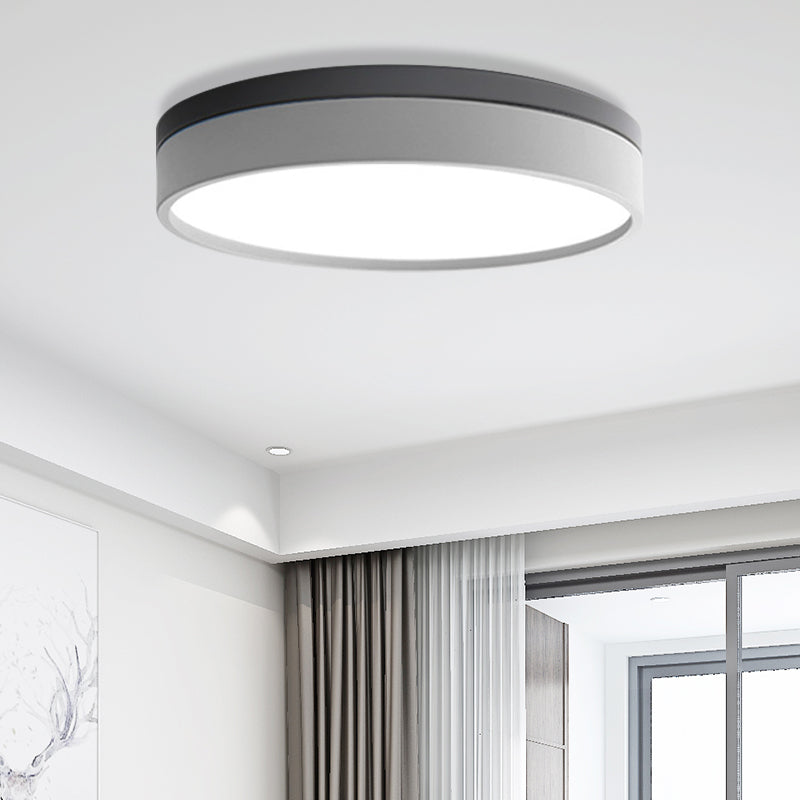 Nordic Tambour Iron Flush Mount 12/16/19.5 Inch Dia LED Ceiling Lighting Fixture in White Light, White/Pink/Yellow