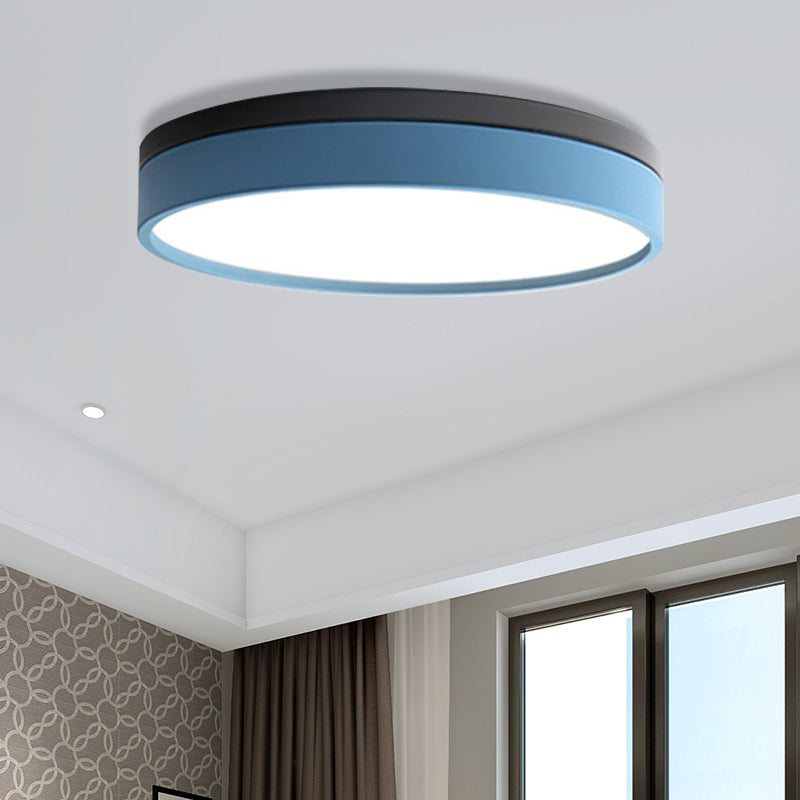 Nordic Tambour Iron Flush Mount 12/16/19.5 Inch Dia LED Ceiling Lighting Fixture in White Light, White/Pink/Yellow