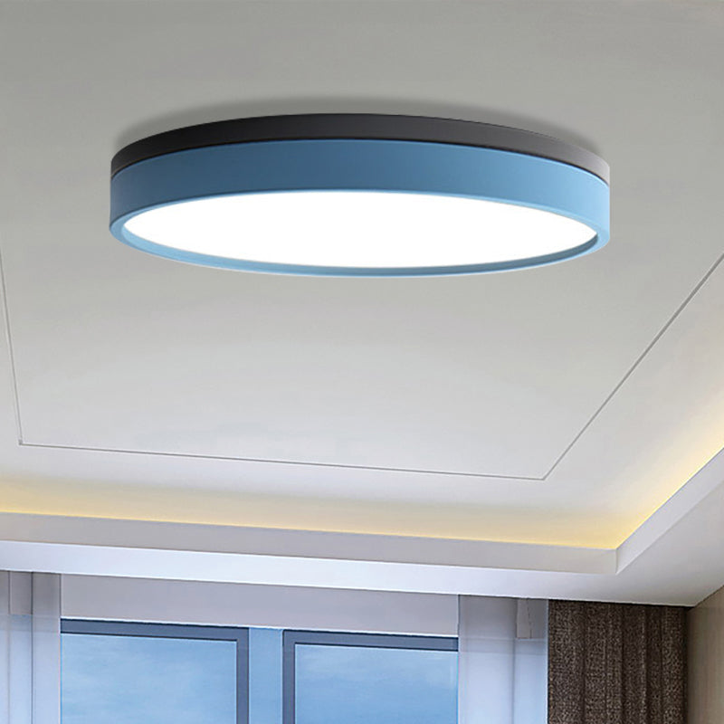 Nordic Tambour Iron Flush Mount 12/16/19.5 Inch Dia LED Ceiling Lighting Fixture in White Light, White/Pink/Yellow