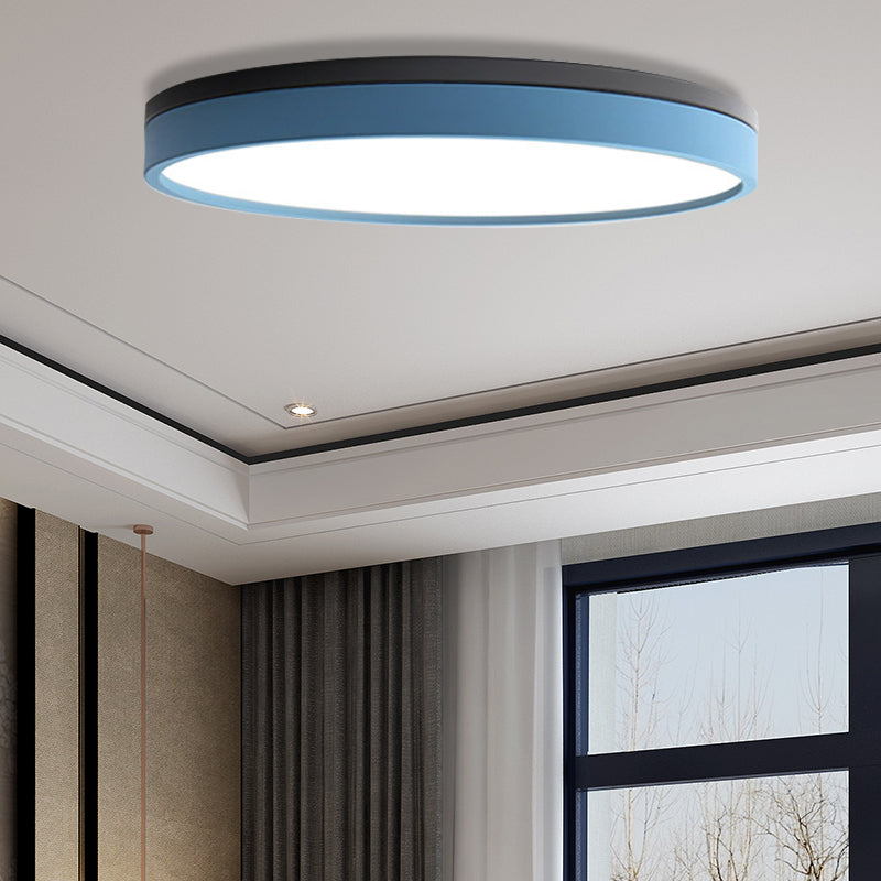 Nordic Tambour Iron Flush Mount 12/16/19.5 Inch Dia LED Ceiling Lighting Fixture in White Light, White/Pink/Yellow