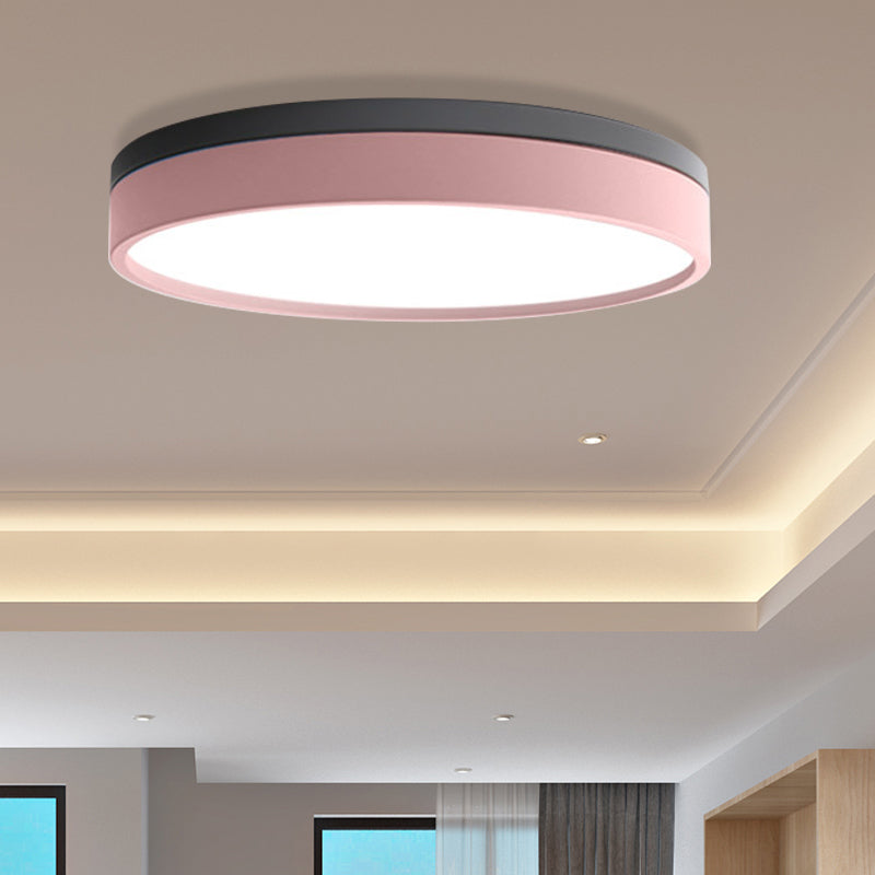 Nordic Tambour Iron Flush Mount 12/16/19.5 Inch Dia LED Ceiling Lighting Fixture in White Light, White/Pink/Yellow