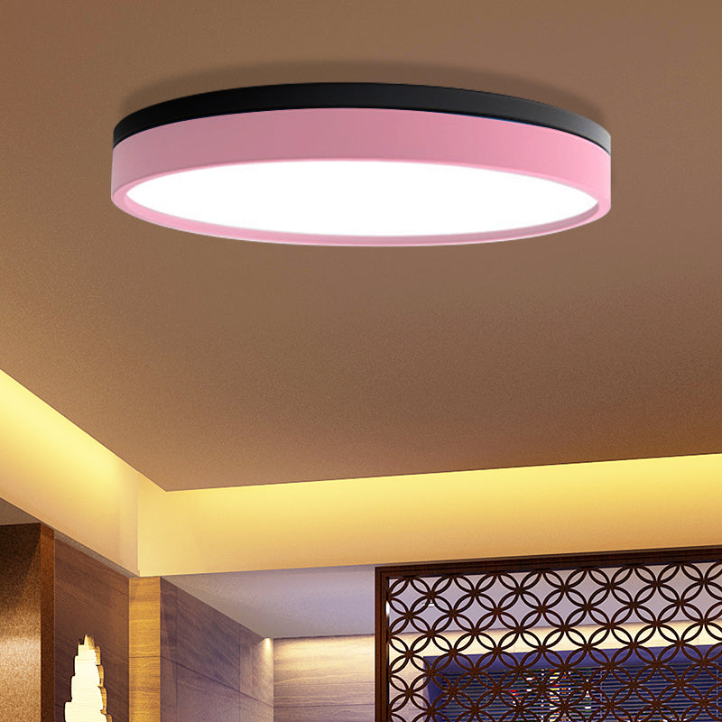 Nordic Tambour Iron Flush Mount 12/16/19.5 Inch Dia LED Ceiling Lighting Fixture in White Light, White/Pink/Yellow