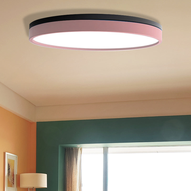 Nordic Tambour Iron Flush Mount 12/16/19.5 Inch Dia LED Ceiling Lighting Fixture in White Light, White/Pink/Yellow