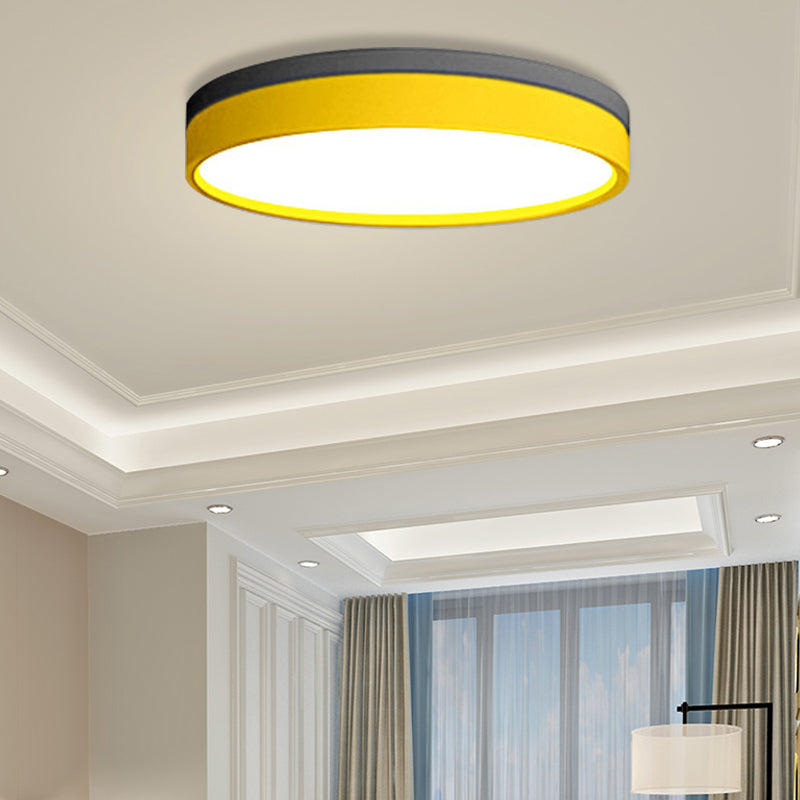 Nordic Tambour Iron Flush Mount 12/16/19.5 Inch Dia LED Ceiling Lighting Fixture in White Light, White/Pink/Yellow