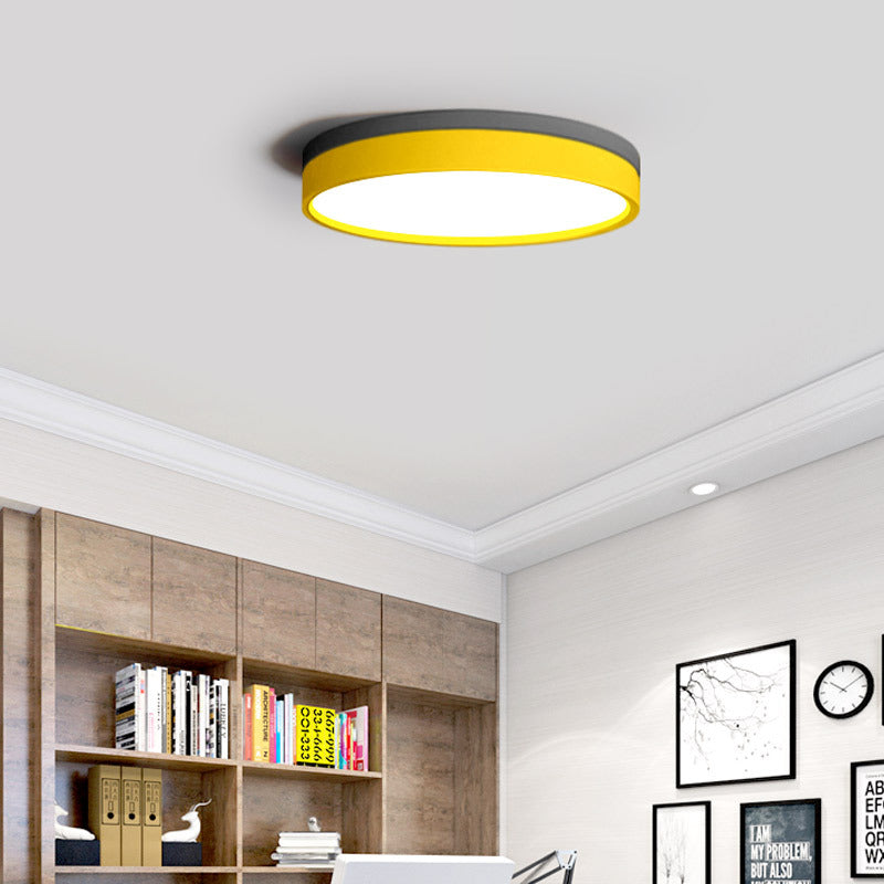 Nordic Tambour Iron Flush Mount 12/16/19.5 Inch Dia LED Ceiling Lighting Fixture in White Light, White/Pink/Yellow