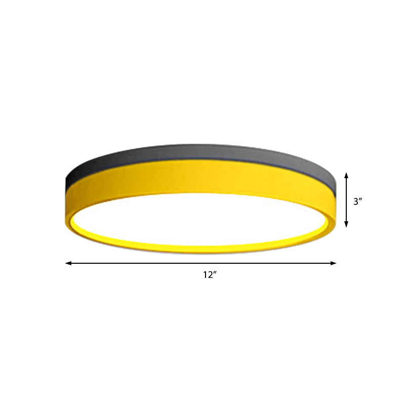 Nordic Tambour Iron Flush Mount 12/16/19.5 Inch Dia LED Ceiling Lighting Fixture in White Light, White/Pink/Yellow
