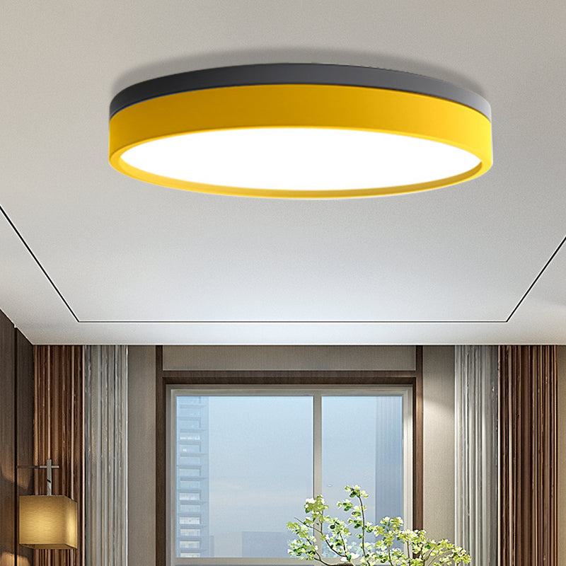 Nordic Tambour Iron Flush Mount 12/16/19.5 Inch Dia LED Ceiling Lighting Fixture in White Light, White/Pink/Yellow