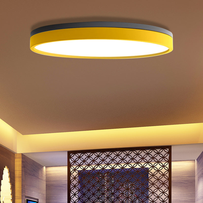 Nordic Tambour Iron Flush Mount 12/16/19.5 Inch Dia LED Ceiling Lighting Fixture in White Light, White/Pink/Yellow