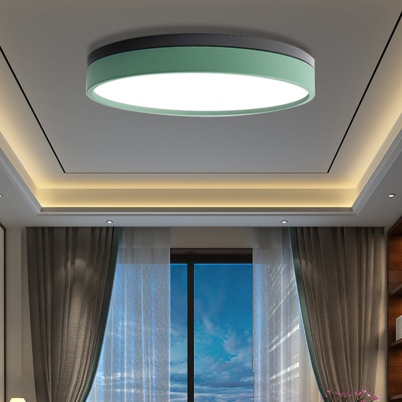 Nordic Tambour Iron Flush Mount 12 /16/ 19.5 Inch Dia LED Plafond Verlichtingsarmatuur in Wit Licht, Wit/Roze/Geel