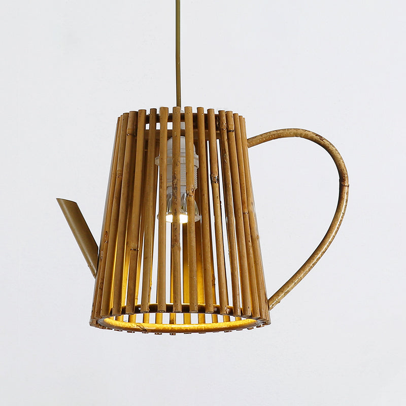 Bamboo Teapot Ceiling Lamp Asia 1 Head Khaki Hanging Light Fixture for Living Room