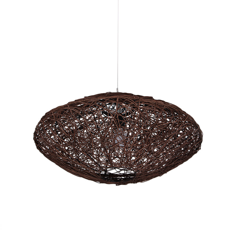 1 tête de thé à thé suspendu luminaire asiatique d'éclairage pendentif noir / blanc avec une teinte de rotin lanterne