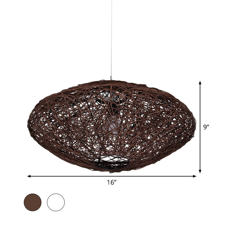 1 tête de thé à thé suspendu luminaire asiatique d'éclairage pendentif noir / blanc avec une teinte de rotin lanterne