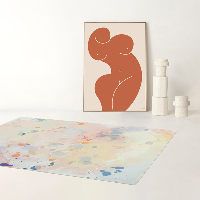 Colorful Yellow Area Rug Splash-Ink Pattern Polyester Area Rug Anti-Slip Backing Rug for Living Room