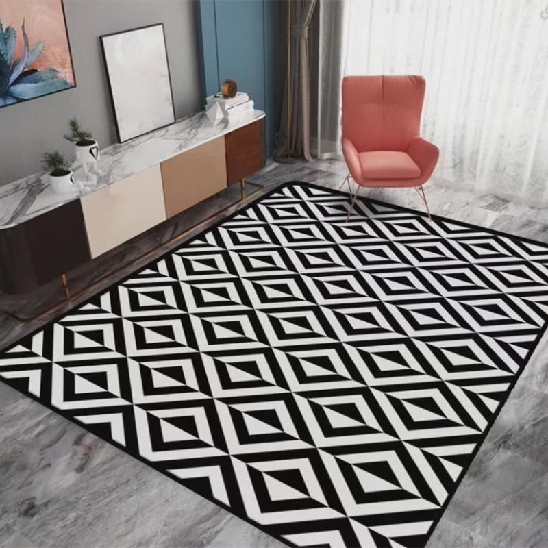 Black Modern Rug Polyester Graphic Rug Non-Slip Backing Area Rug for Living Room