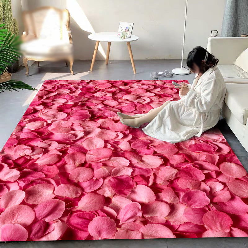 Chic Floral Pattern Area Carpet Pink Modern Area Rug Polyster Non-Slip Rug for Living Room