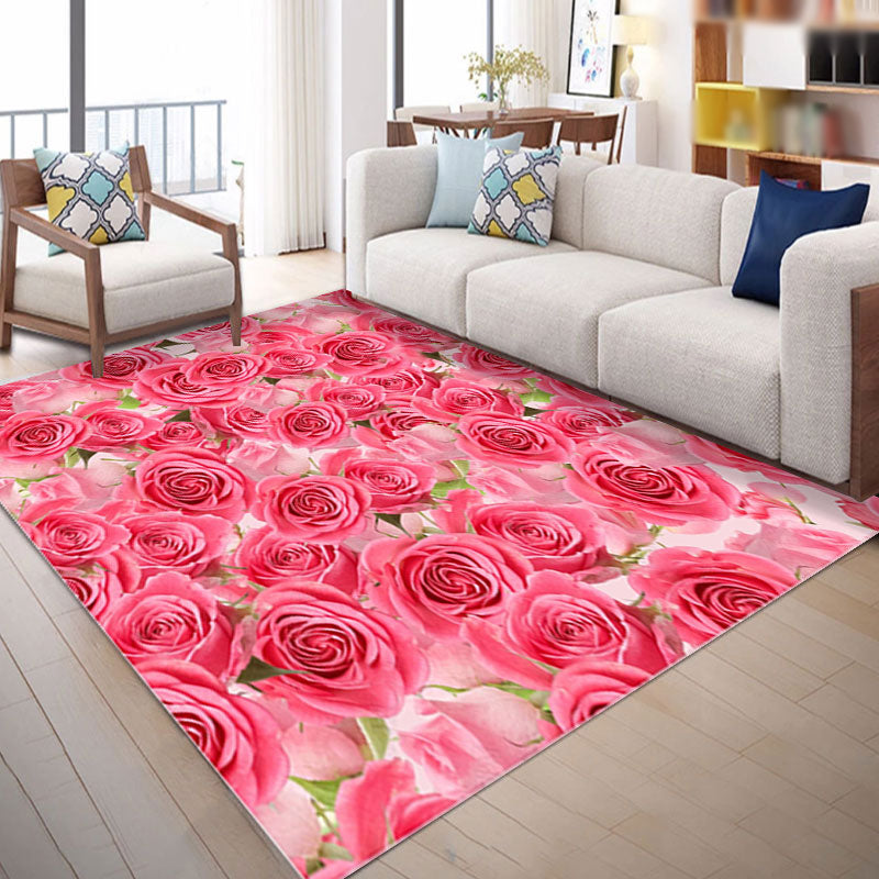 Blue Floral Pattern Rug Modern Polyester Area Carpet Anti-Slip Washable Rug for Home Decor
